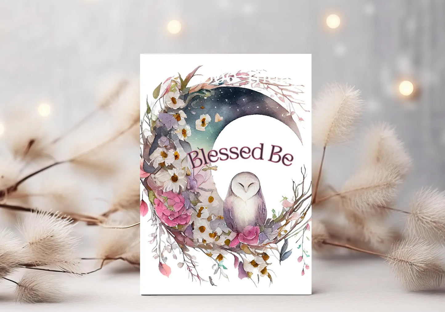 Blessed Be Mystical Moon and Owl Greeting Card