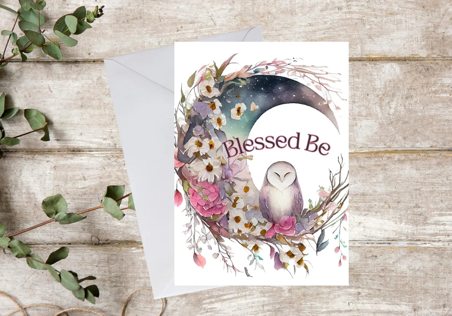 Blessed Be Mystical Moon and Owl Greeting Card
