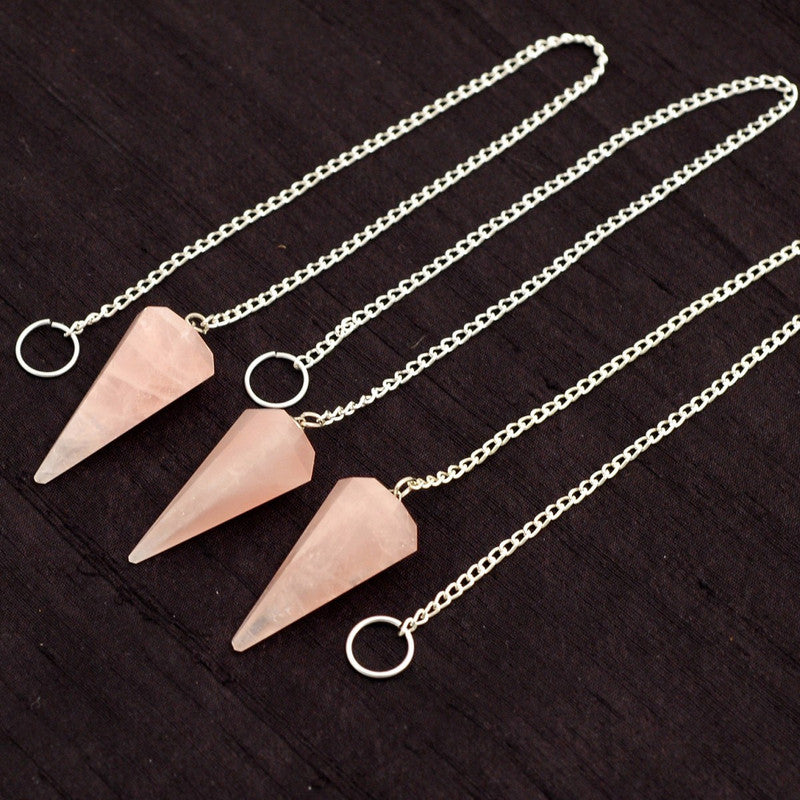 Faceted Rose Quartz Crystal Pendulum