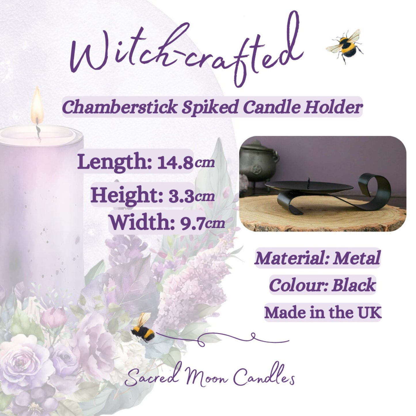 Forever Remembrance Beeswax Candle with an optional Black Chamberstick Candles Holder