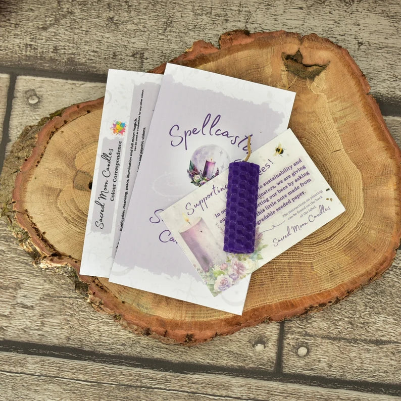 Mini Spell Candle Kit and A Mini Candle Holder with Booklet and Colour Chart, Witch Starter Kit with 16 Coloured Beeswax Spell Candles