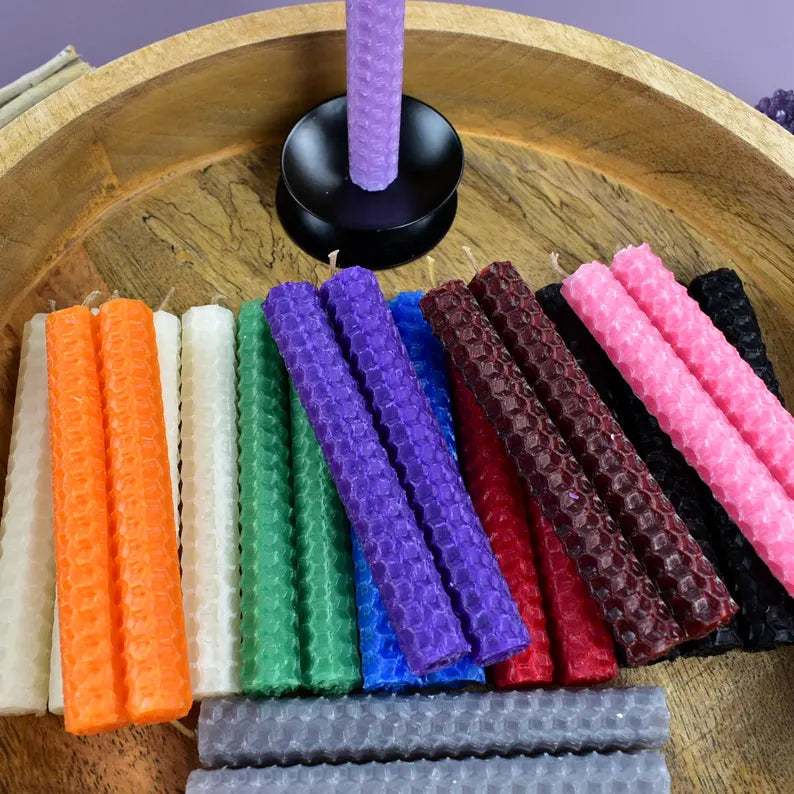 Spell Candle Kit with a Small Candle Holder, 28 Small Coloured Beeswax Candles, Witch Starter Kit, Wiccan Supplies, Pagan Gift