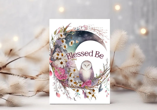 Blessed Be Mystical Moon and Owl Greeting Card