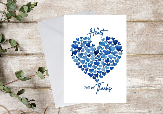 Blue Heart Thank You Card