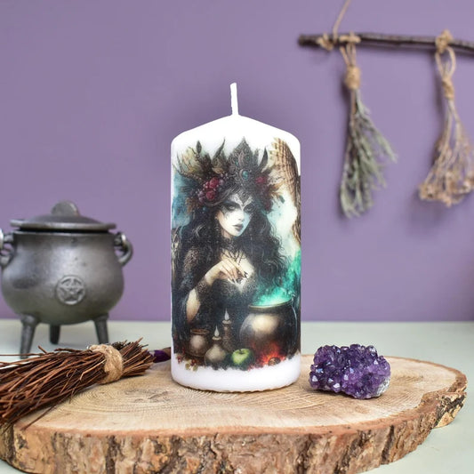 Goddess Cerridwen Decoupage Candle