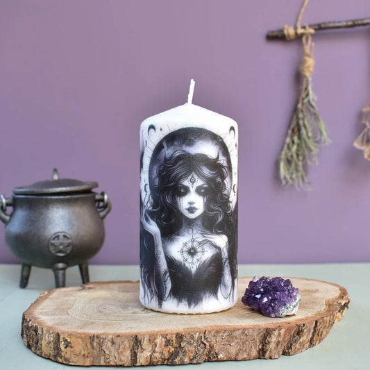 Goddess Lilith Decoupage Candle