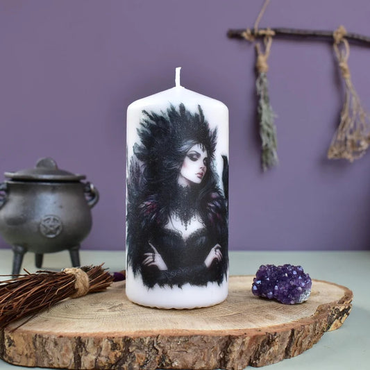 Gothic Style Goddess Morrigan Decoupage Candle