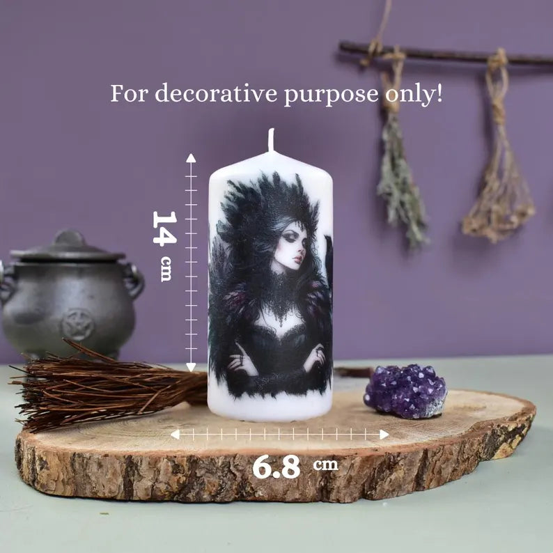 Gothic Style Goddess Morrigan Decoupage Candle