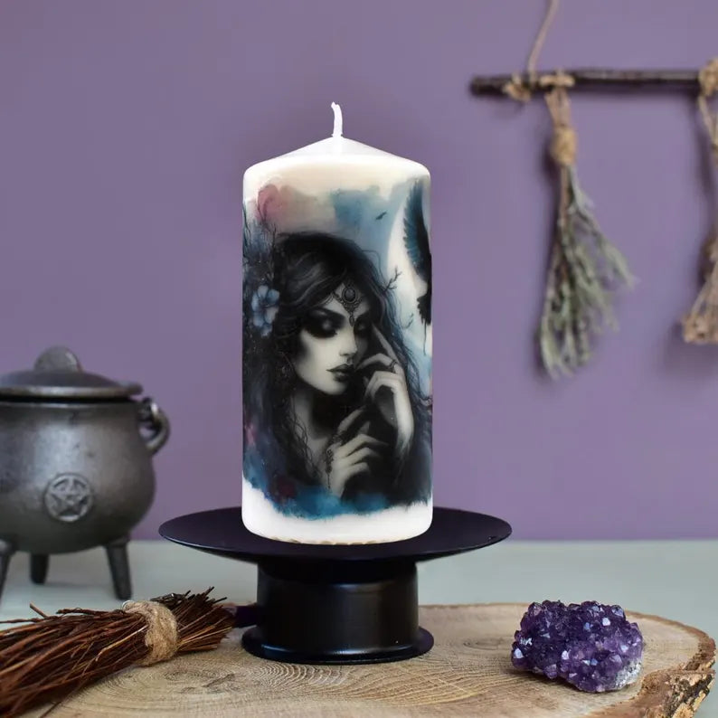 Goddess Selene Decoupage Candle