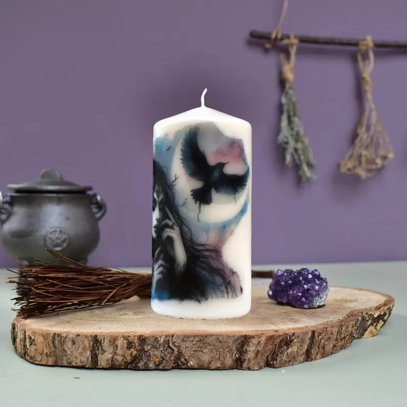 Goddess Selene Decoupage Candle