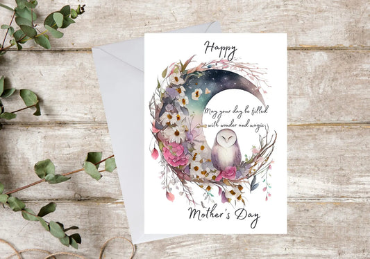 Elegant Moon and Owl Design Mother’s Day Card