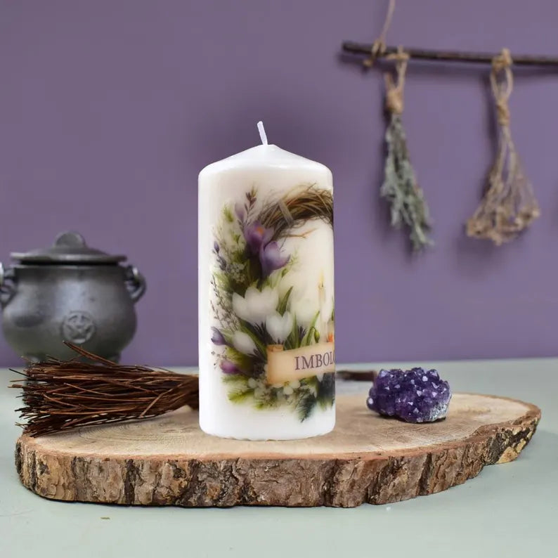 Imbolc Decoupage Candle