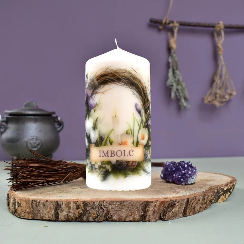 Imbolc Decoupage Candle