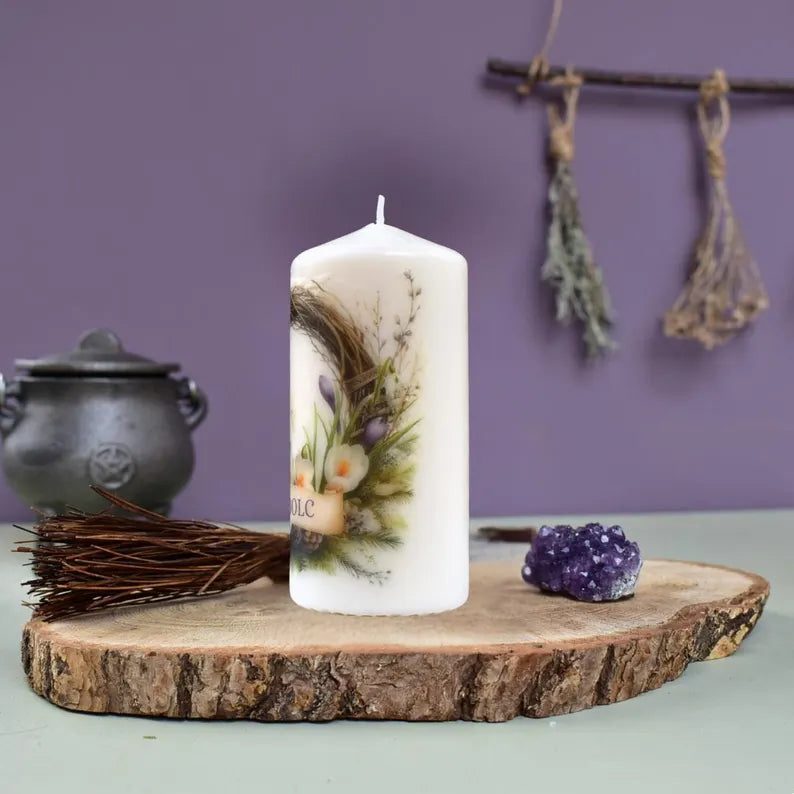 Imbolc Decoupage Candle