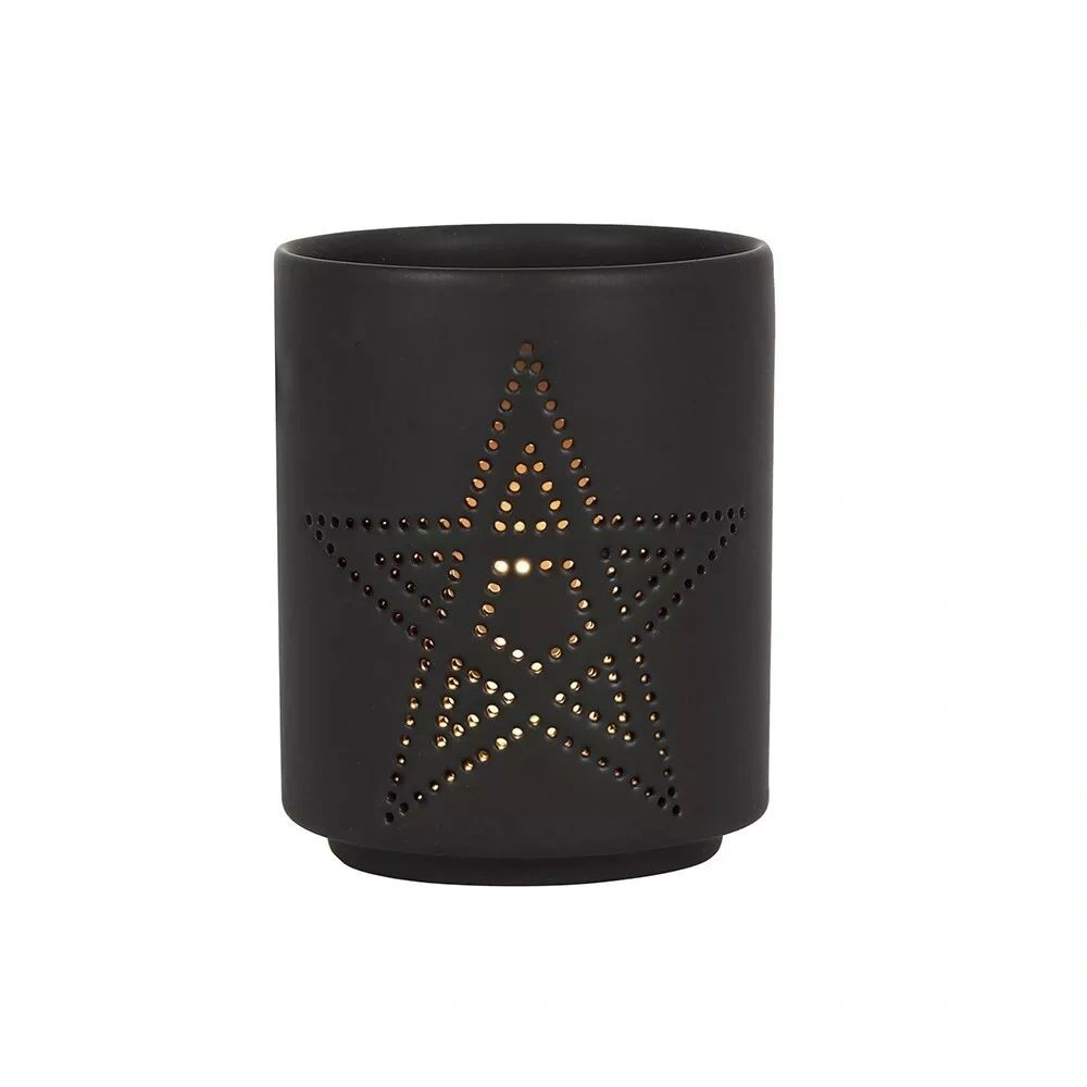Small Black Pentagram Cut Out Design Tealight Holder