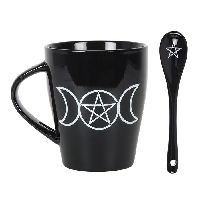 Black Triple Moon Mug With Spoon