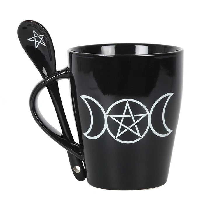 Black Triple Moon Mug With Spoon