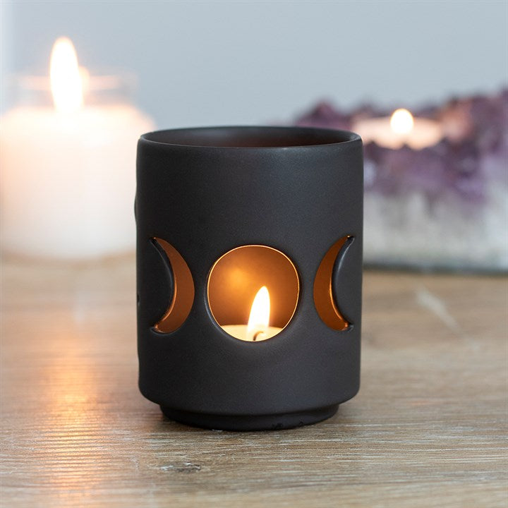 Small Black Triple Moon Cut Out Design Tealight Holder