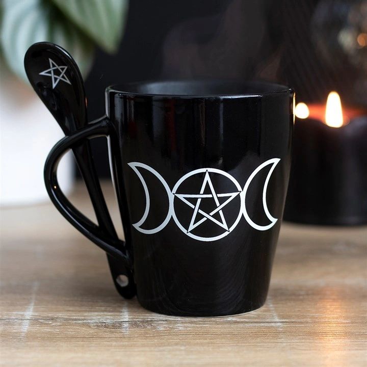 Black Triple Moon Mug With Spoon